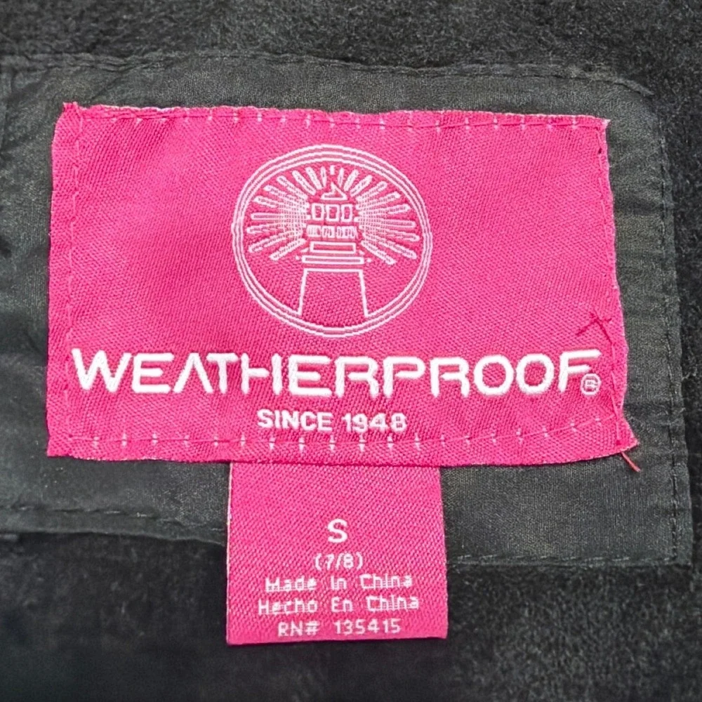 Weatherproof Girls Black Quilted Puffer Jacket Pink Plaid Lining Hooded  S 7/8
